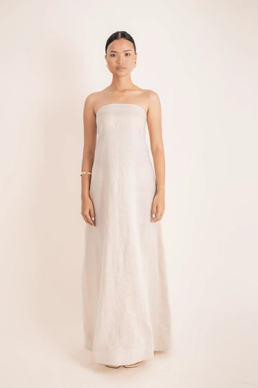 NAYA STRAPLESS DRESS BEIGE - STUDIO JO STORE
